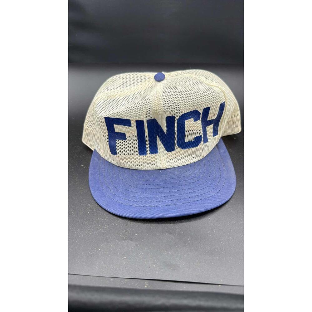 Vintage FINCH Blue White Mesh Snapback Trucker Hat Cap 80s 90s Made in USA